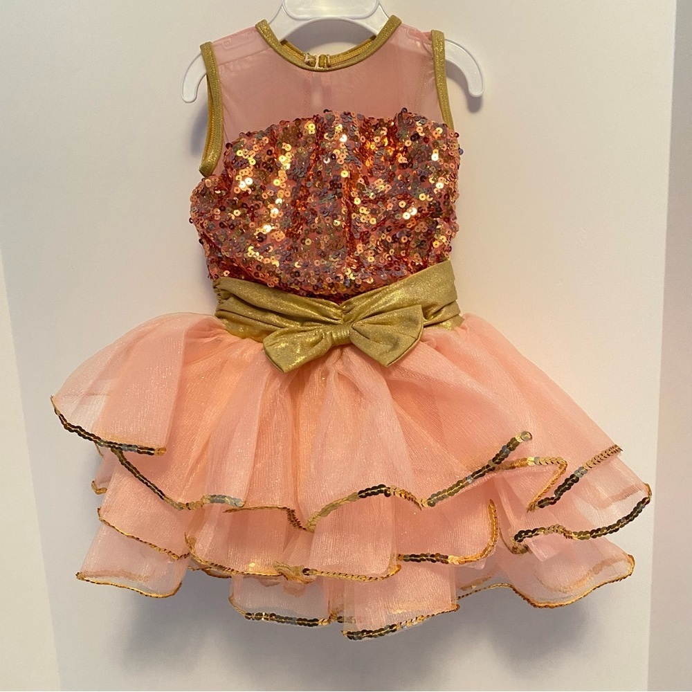 Revolution This Magic Moment Sequin Tulle Coral Gold Dance Costume Size SC